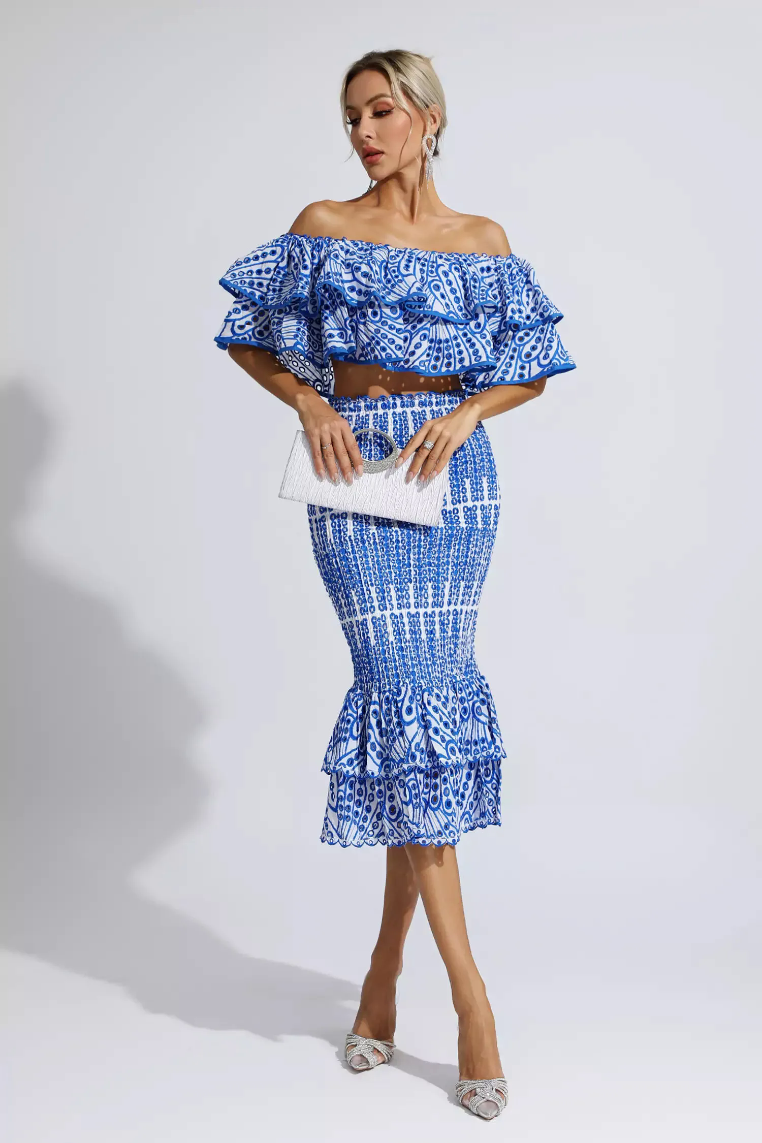 Anaya Blue Cutout Ruffle Set Anaya Blue Cutout Ruffle Set