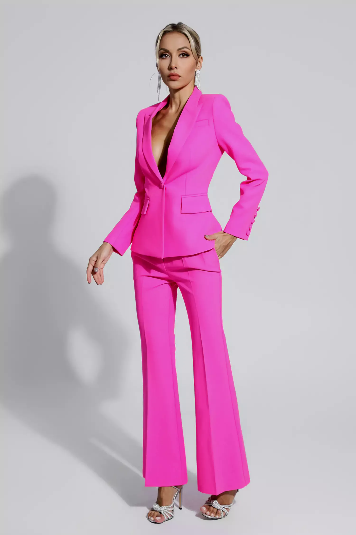 Lennox Pink V-neck Long Sleeve Blazer Set Lennox Pink V-neck Long Sleeve Blazer Set