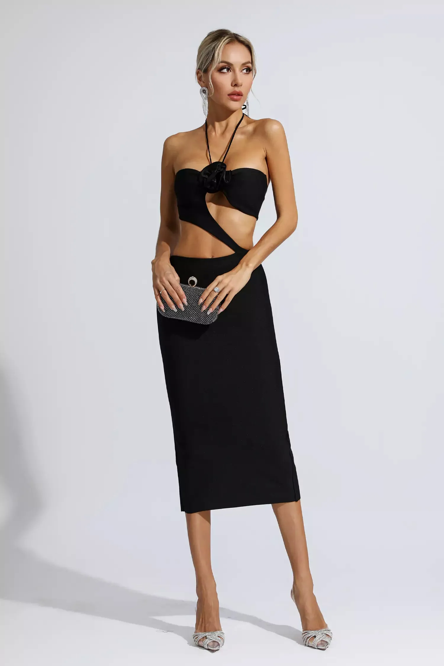 Skye Black Floral Cutout Midi Dress Skye Black Floral Cutout Midi Dress