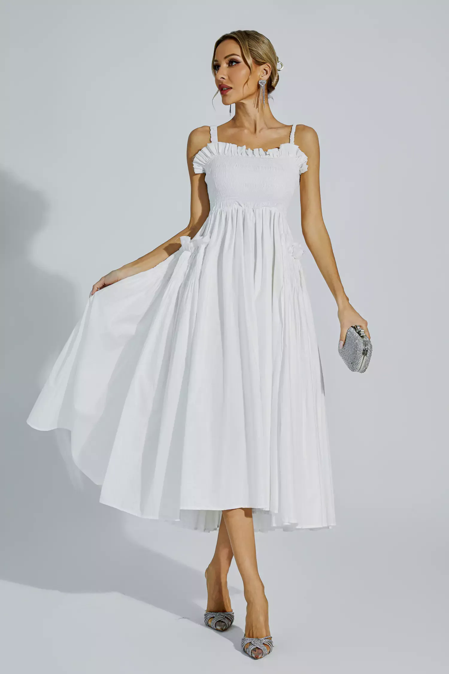 Adele White Slip Midi Dress