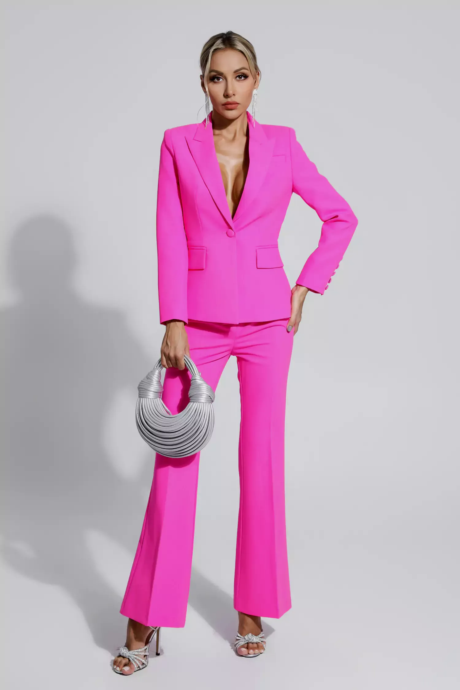 Lennox Pink V-neck Long Sleeve Blazer Set Lennox Pink V-neck Long Sleeve Blazer Set