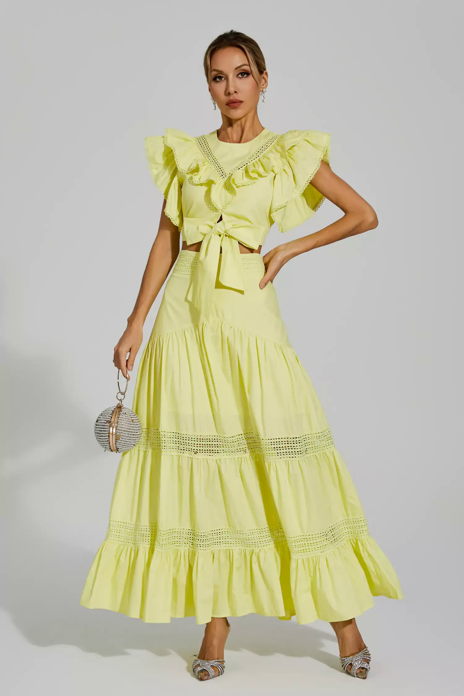 Zoie Yellow Ruffled Sleeveless Set Zoie Yellow Ruffled Sleeveless Set