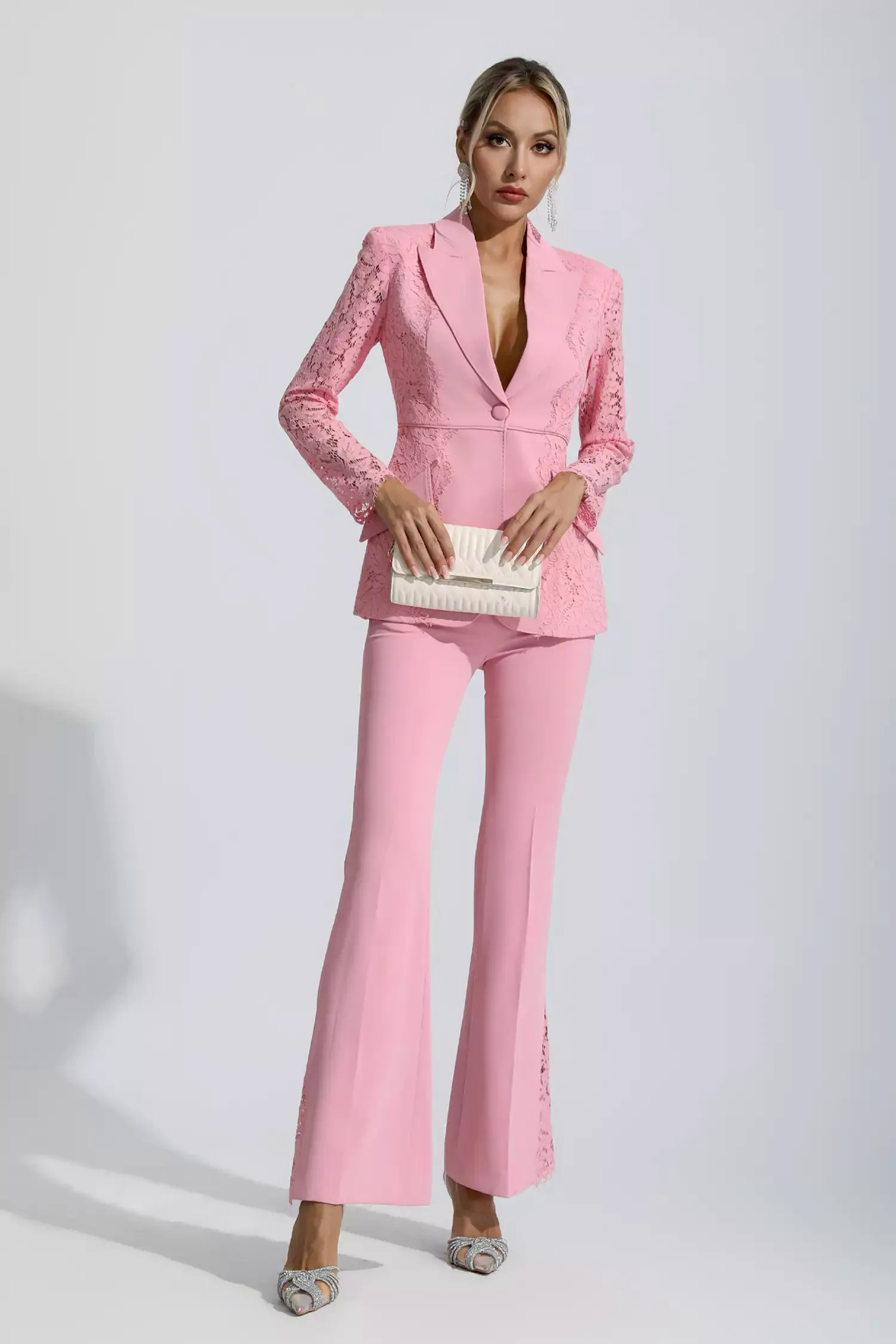 Emory Pink Floral Lace Blazer Set Emory Pink Floral Lace Blazer Set