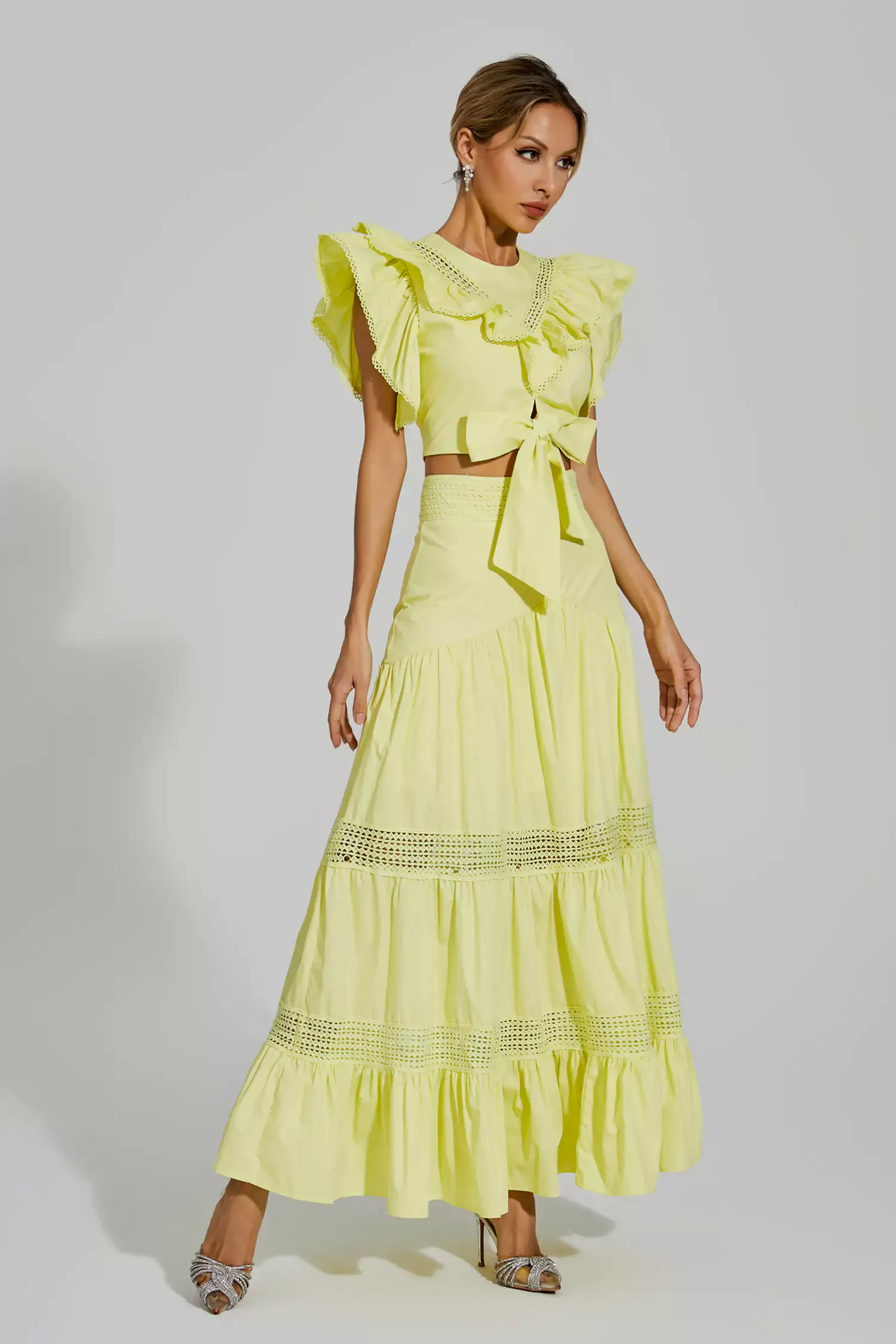 Zoie Yellow Ruffled Sleeveless Set Zoie Yellow Ruffled Sleeveless Set