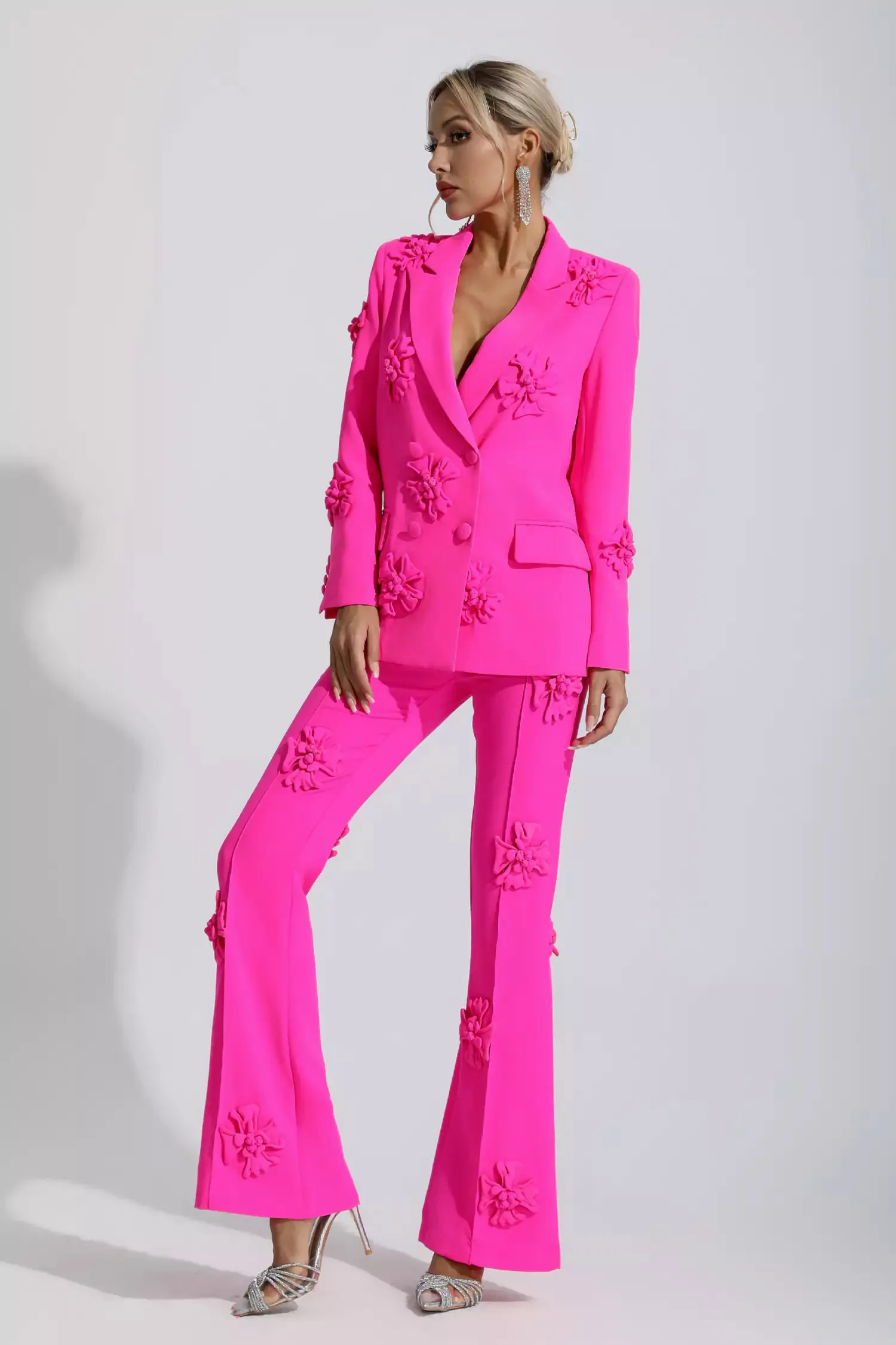 Ari Pink Jacquard Floral Blazer Set Ari Pink Jacquard Floral Blazer Set