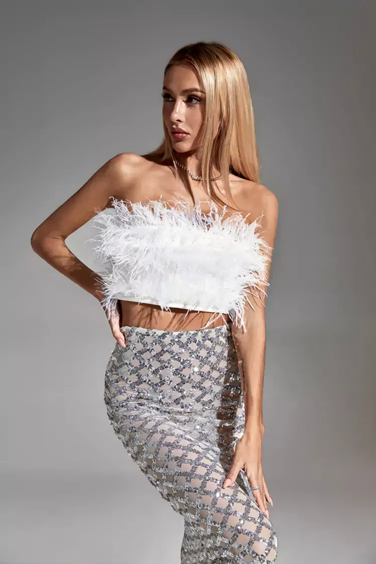 Blake White Feather Sequin Bandage Set Blake White Feather Sequin Bandage Set