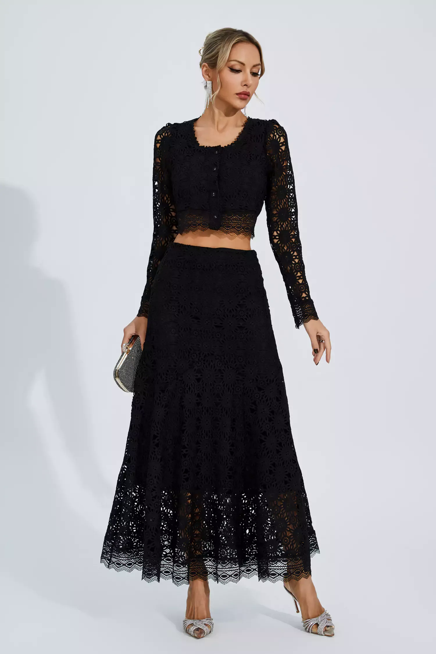 Janiyah Black Hollow Long Sleeve Set Janiyah Black Hollow Long Sleeve Set