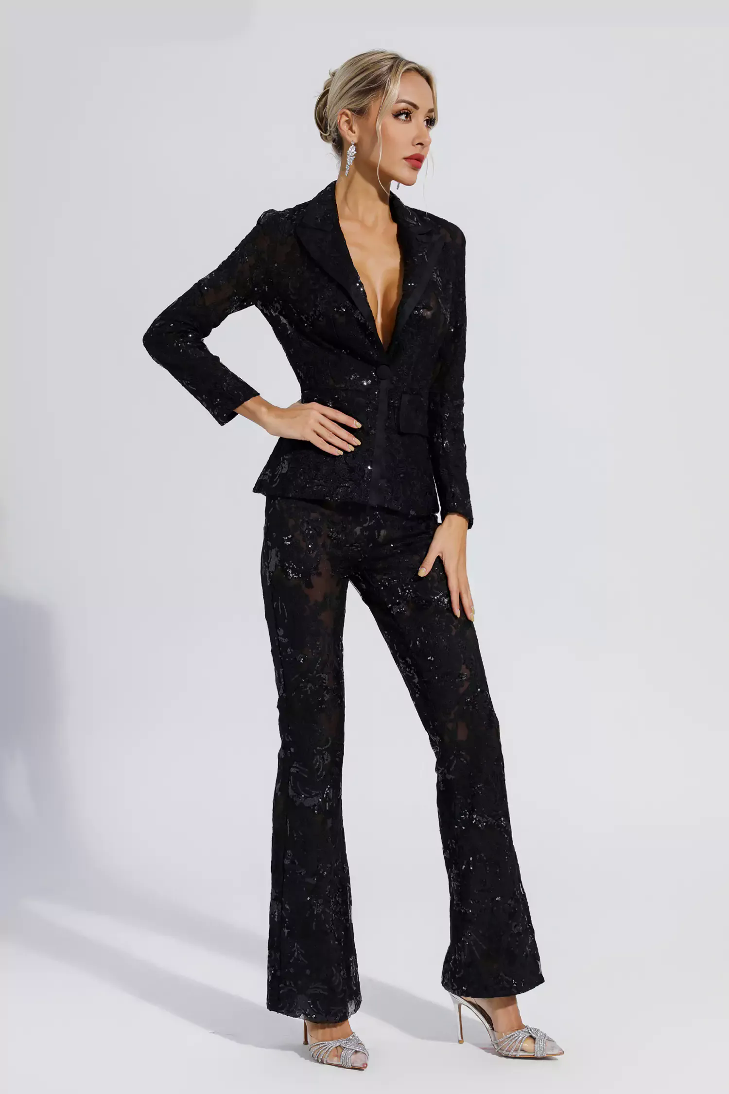 Reyna Black Cutout Sequin Blazer Set Reyna Black Cutout Sequin Blazer Set