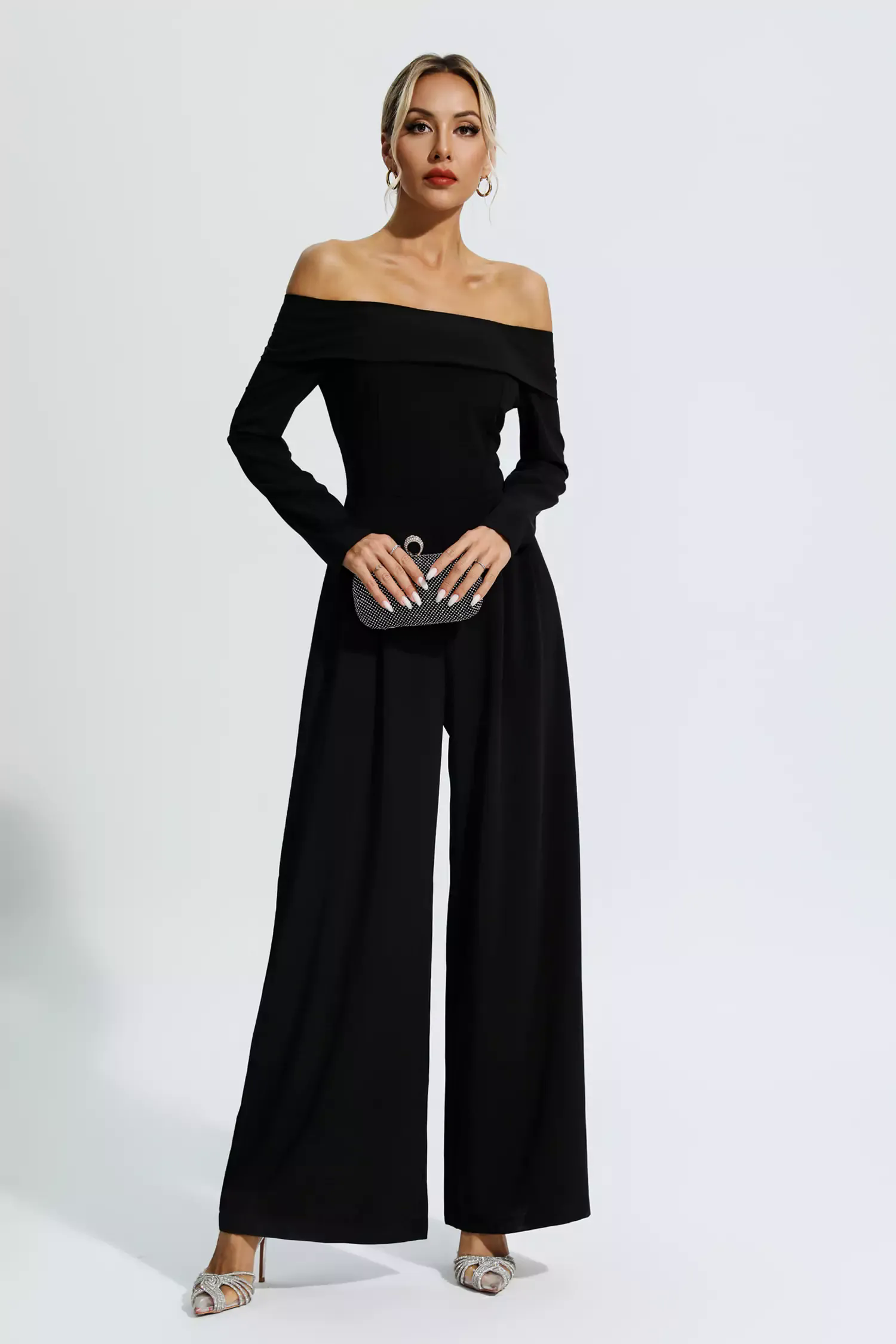 Cassidy Black Off Shoulder Drape Jumpsuit