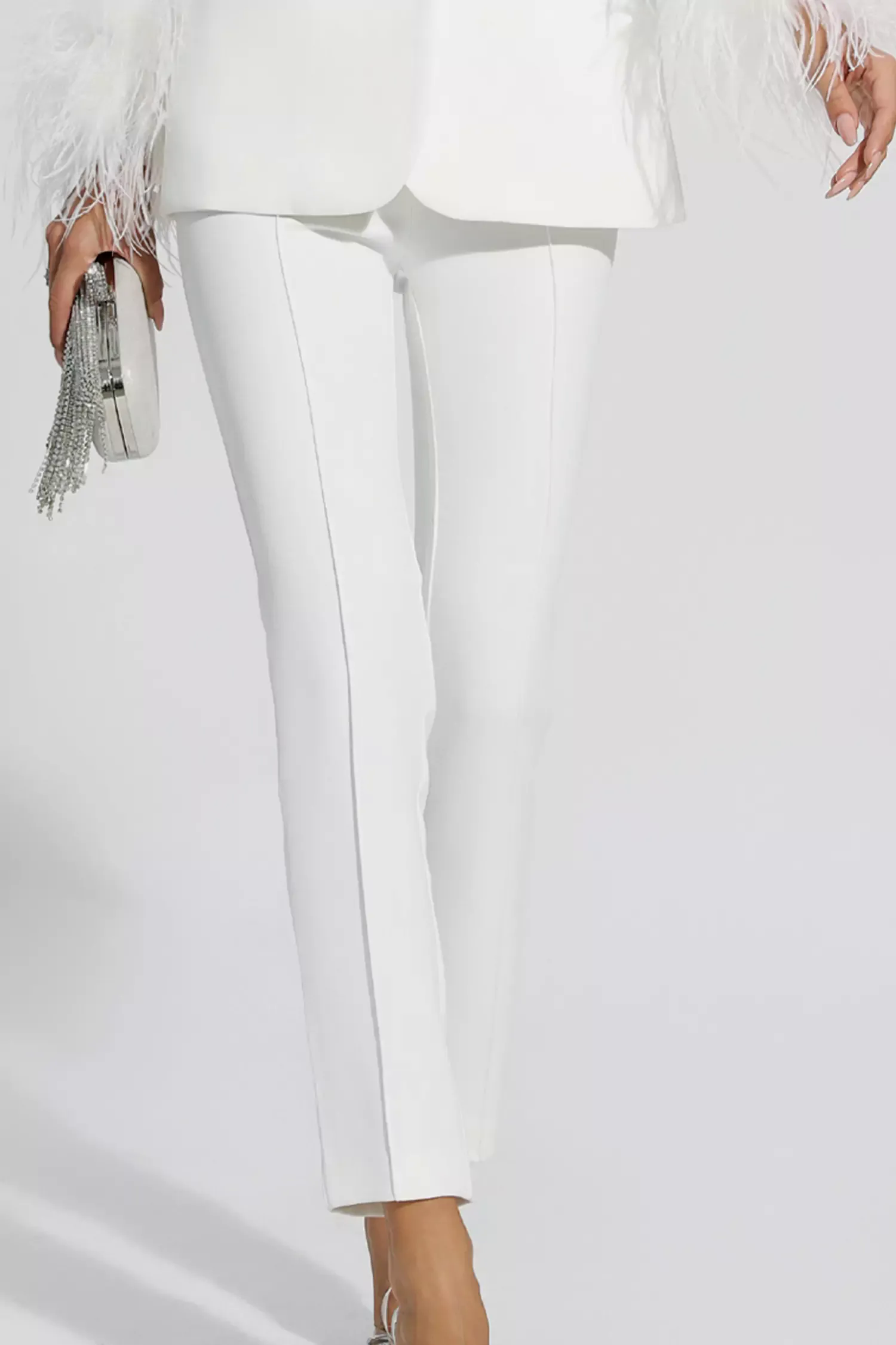 Angel White Feather Trim Diamond Blazer Set Angel White Feather Trim Diamond Blazer Set