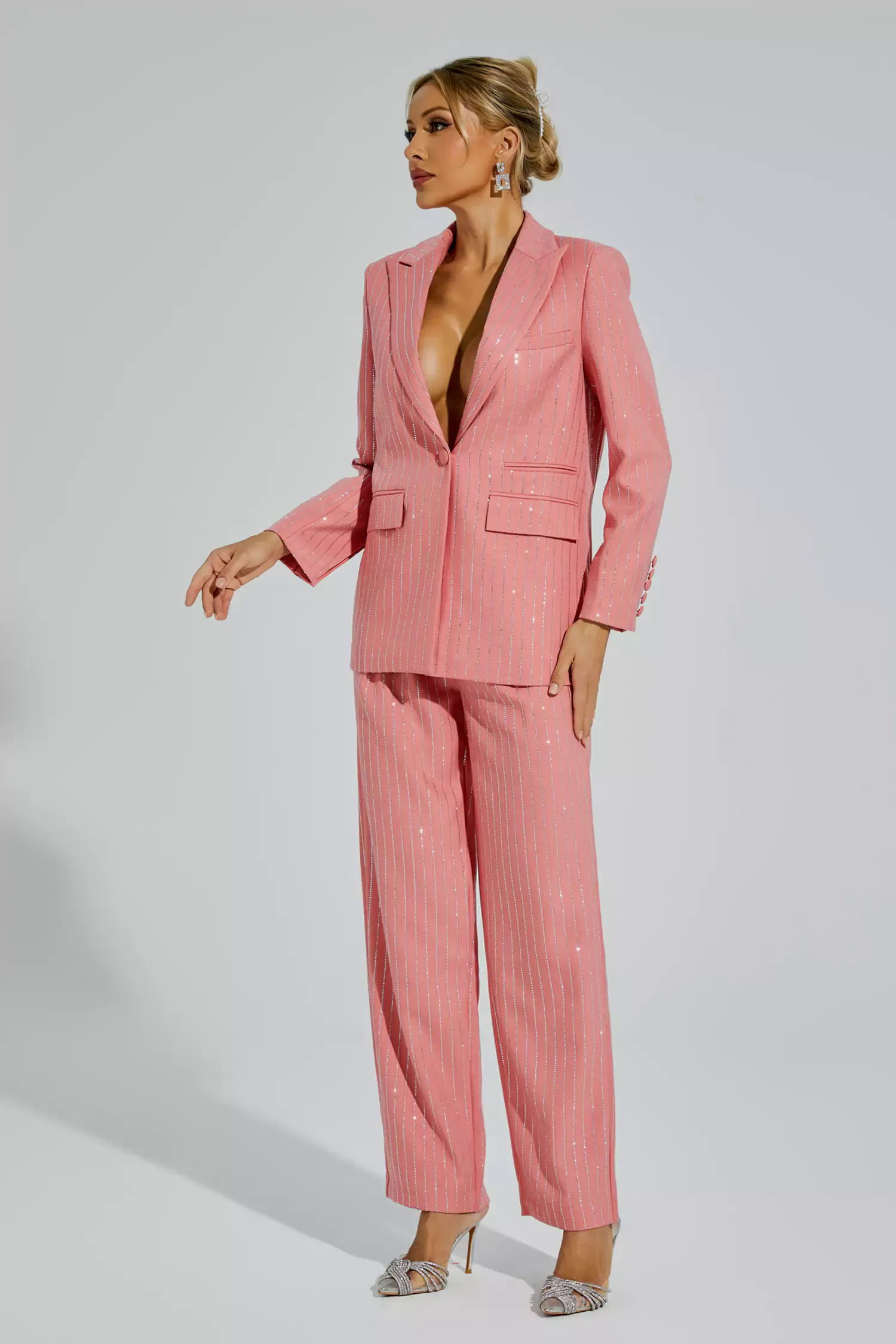 Merlin Pink Vertical Striped Blazer Set Merlin Pink Vertical Striped Blazer Set