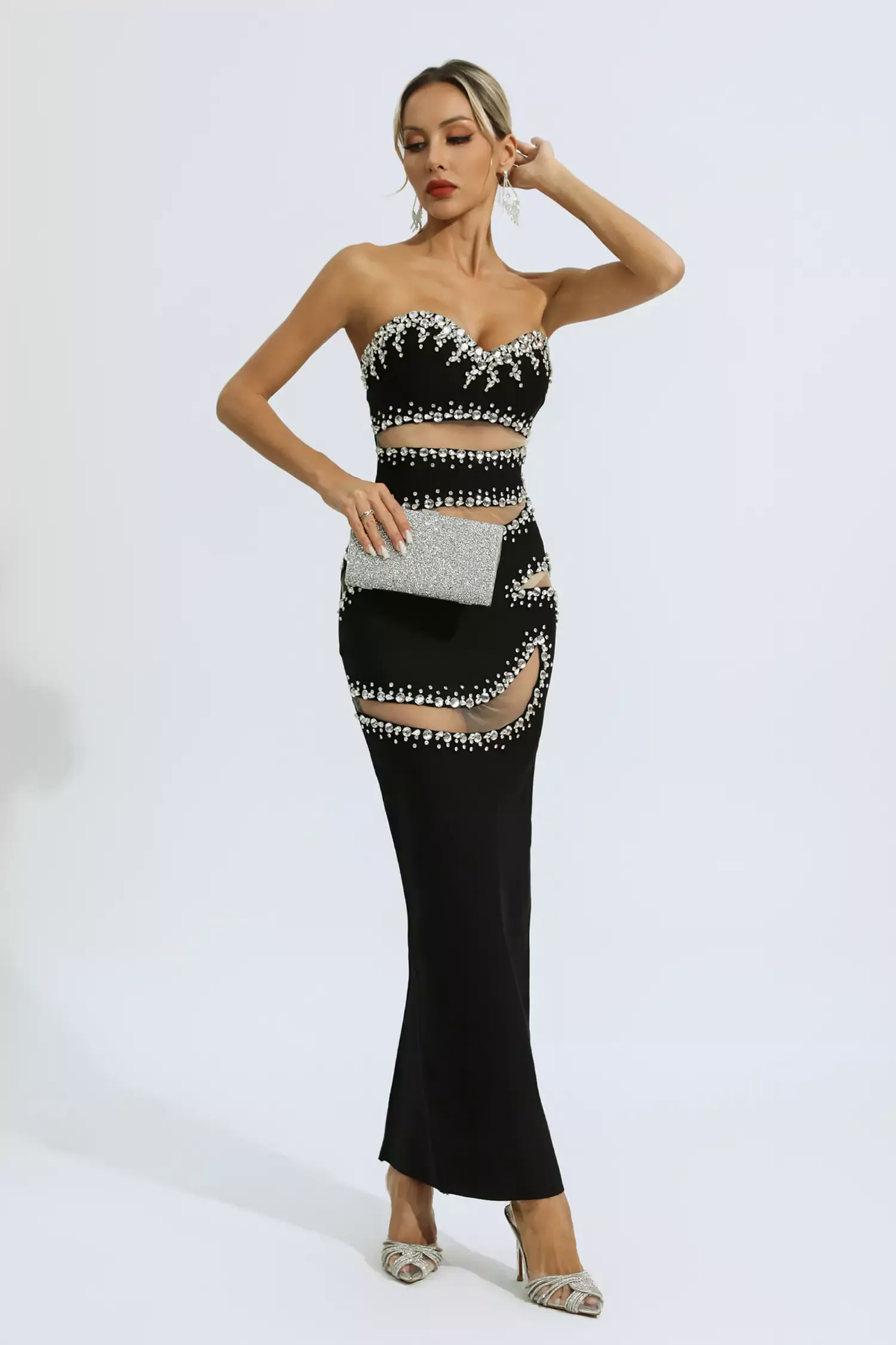 Nala Black Beading Mesh Bandage Dress