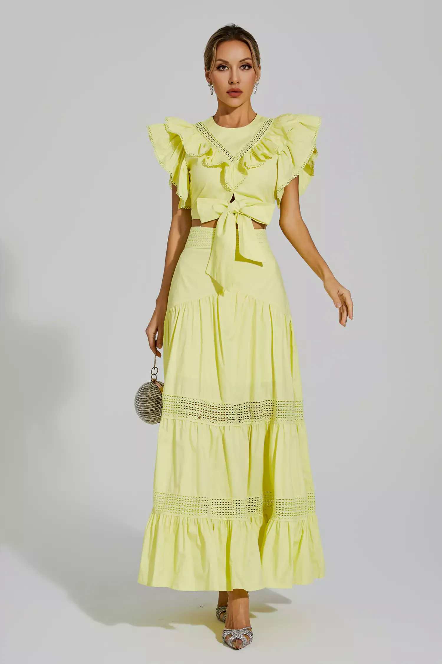 Zoie Yellow Ruffled Sleeveless Set Zoie Yellow Ruffled Sleeveless Set