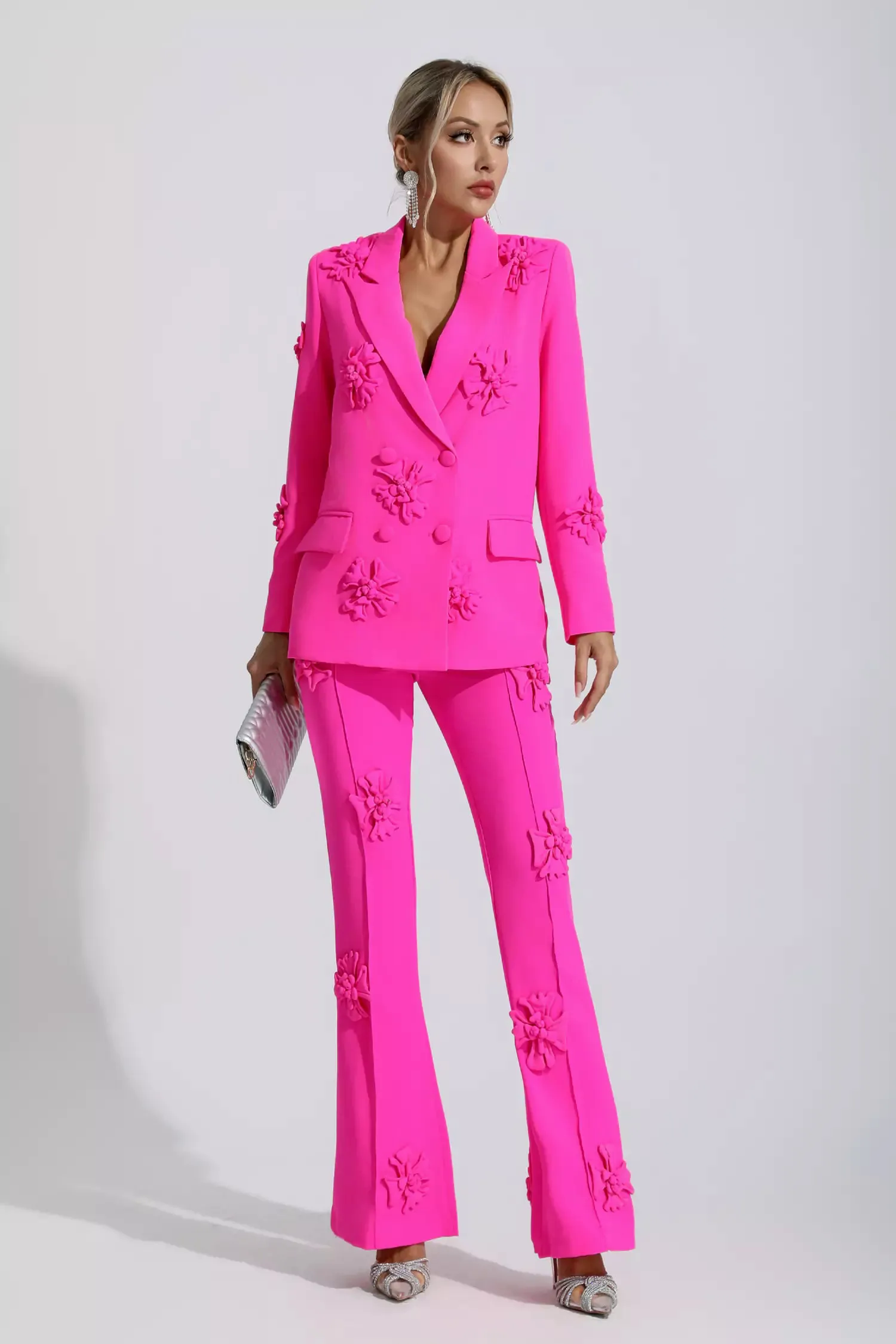 Ari Pink Jacquard Floral Blazer Set Ari Pink Jacquard Floral Blazer Set