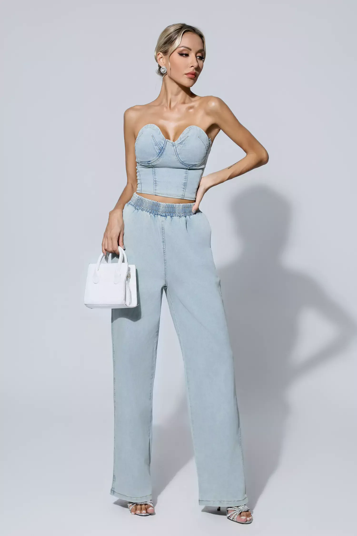 Marie Blue Denim Tube Top Set Marie Blue Denim Tube Top Set