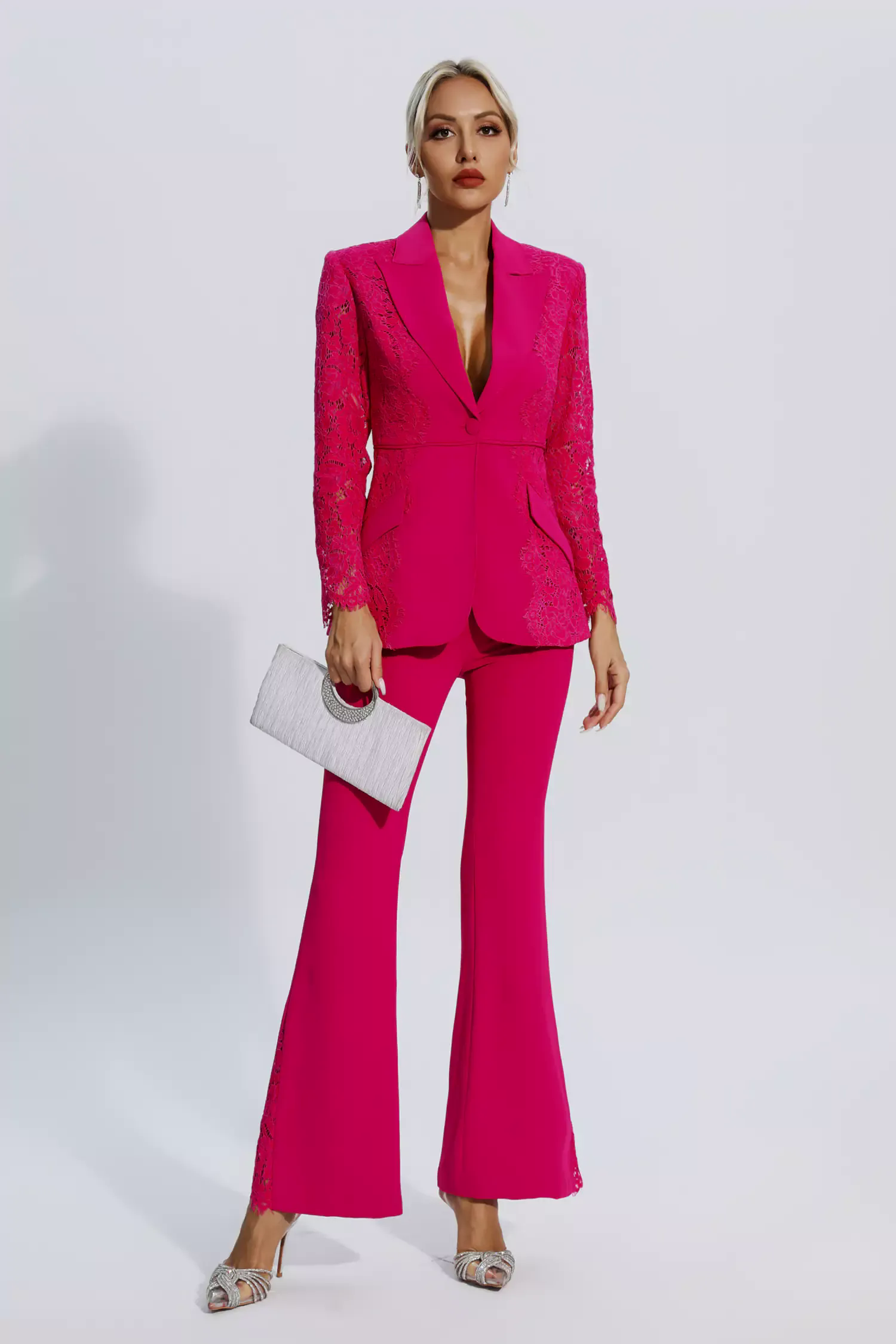 Emory Rose Red Floral Lace Blazer Set
