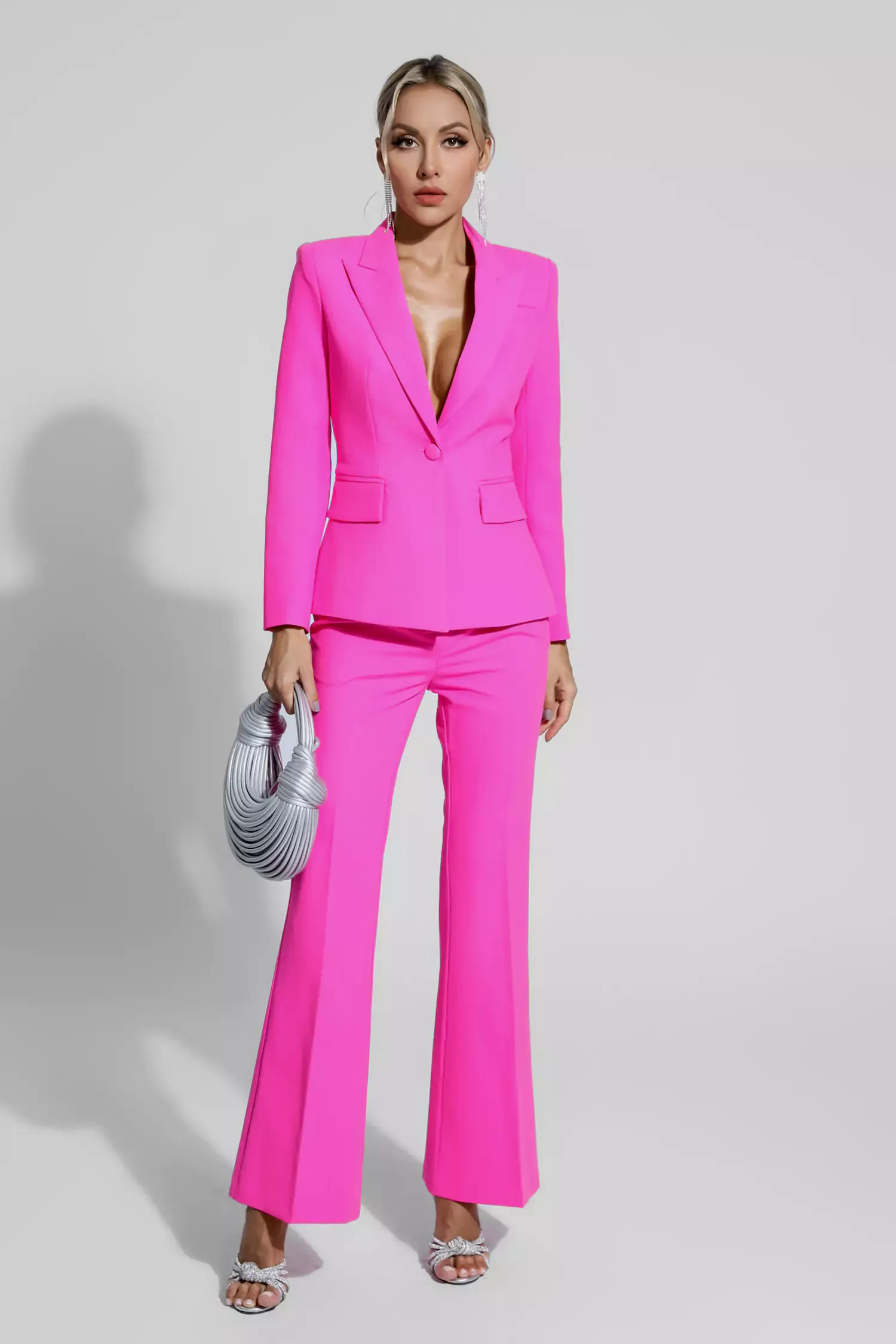 Lennox Pink V-neck Long Sleeve Blazer Set Lennox Pink V-neck Long Sleeve Blazer Set